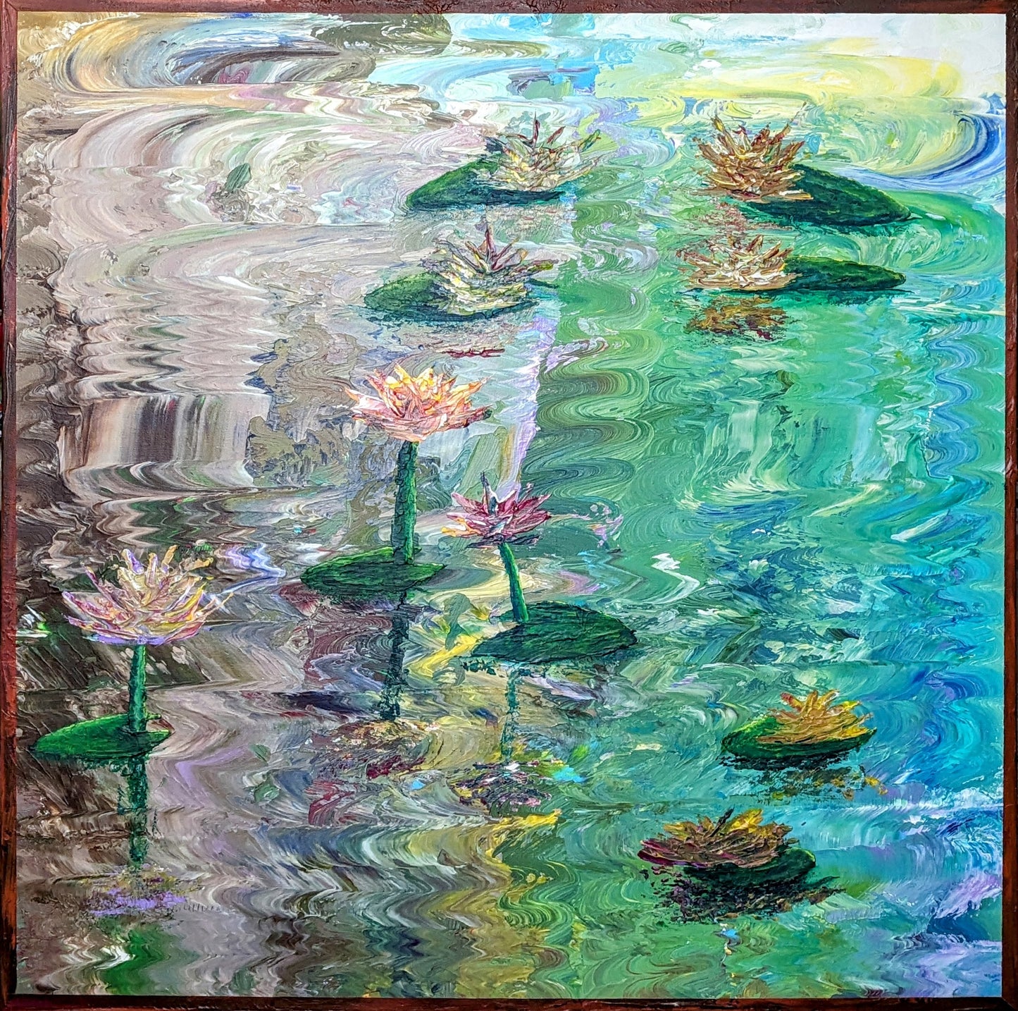 Reflecting Upon The Tranquil Lotus Flowers, Imagination Is Born Gazing Through The Water Lilies.